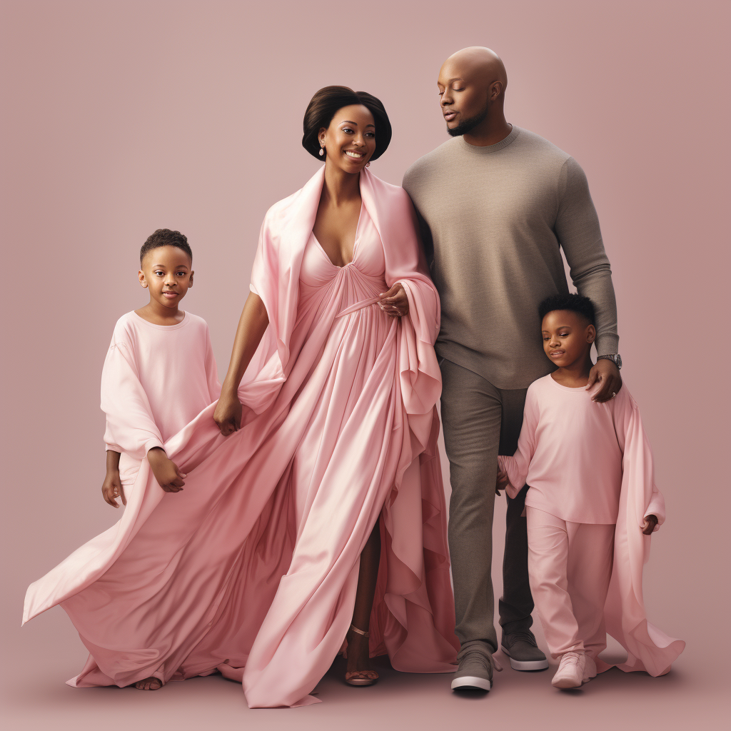 African American family in pink dresses