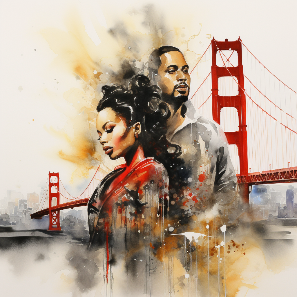 Exquisite Ink Painting: African American Female and Male in 49ers Jerseys