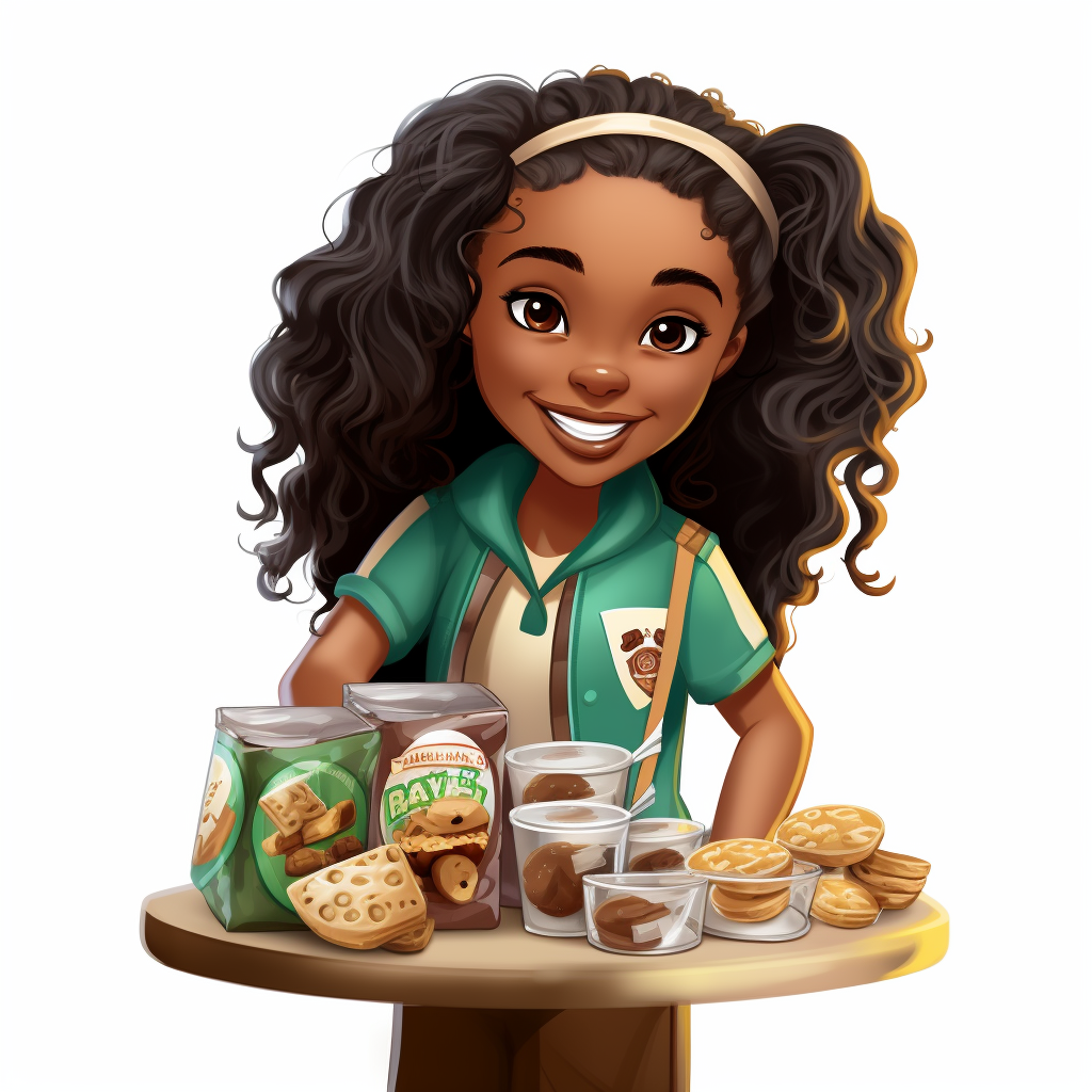 African American Girl Scout selling cookies