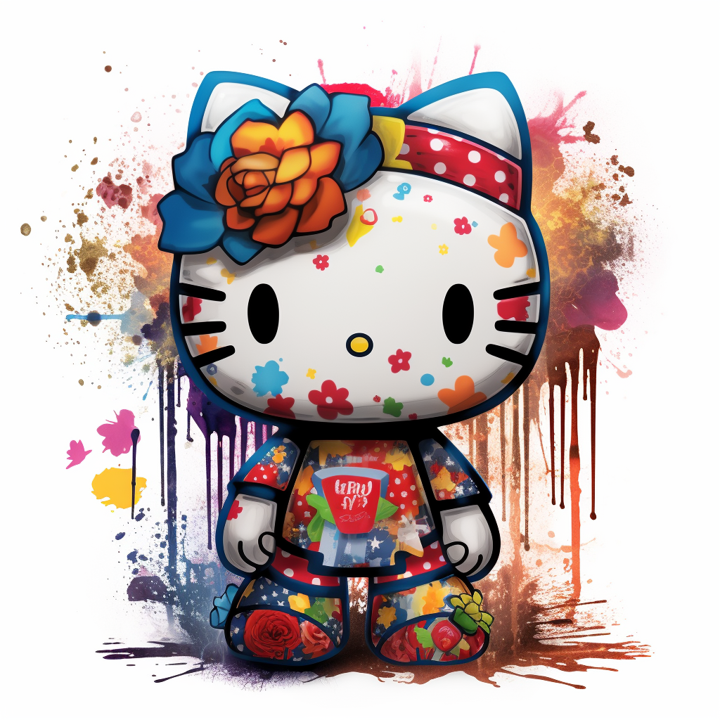 African American Hello Kitty with Graffiti and Flowers