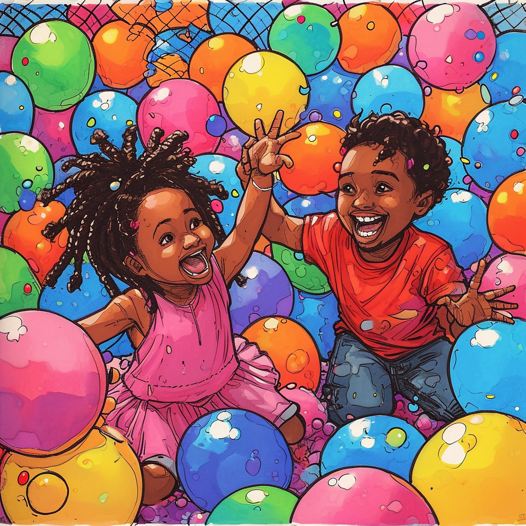 Young African American kids in balloon pit