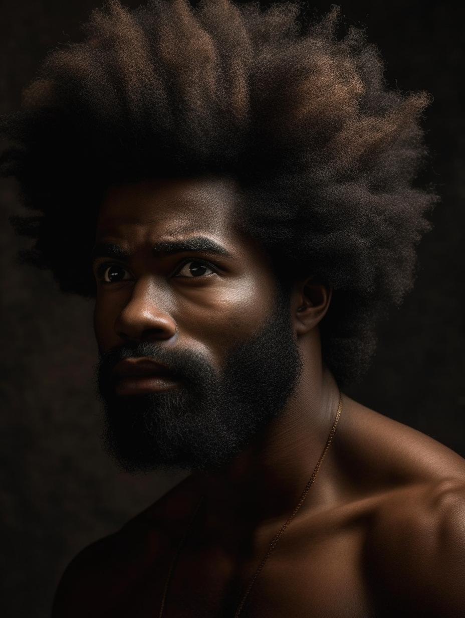 Portrait of African American Man with Beard and Afro