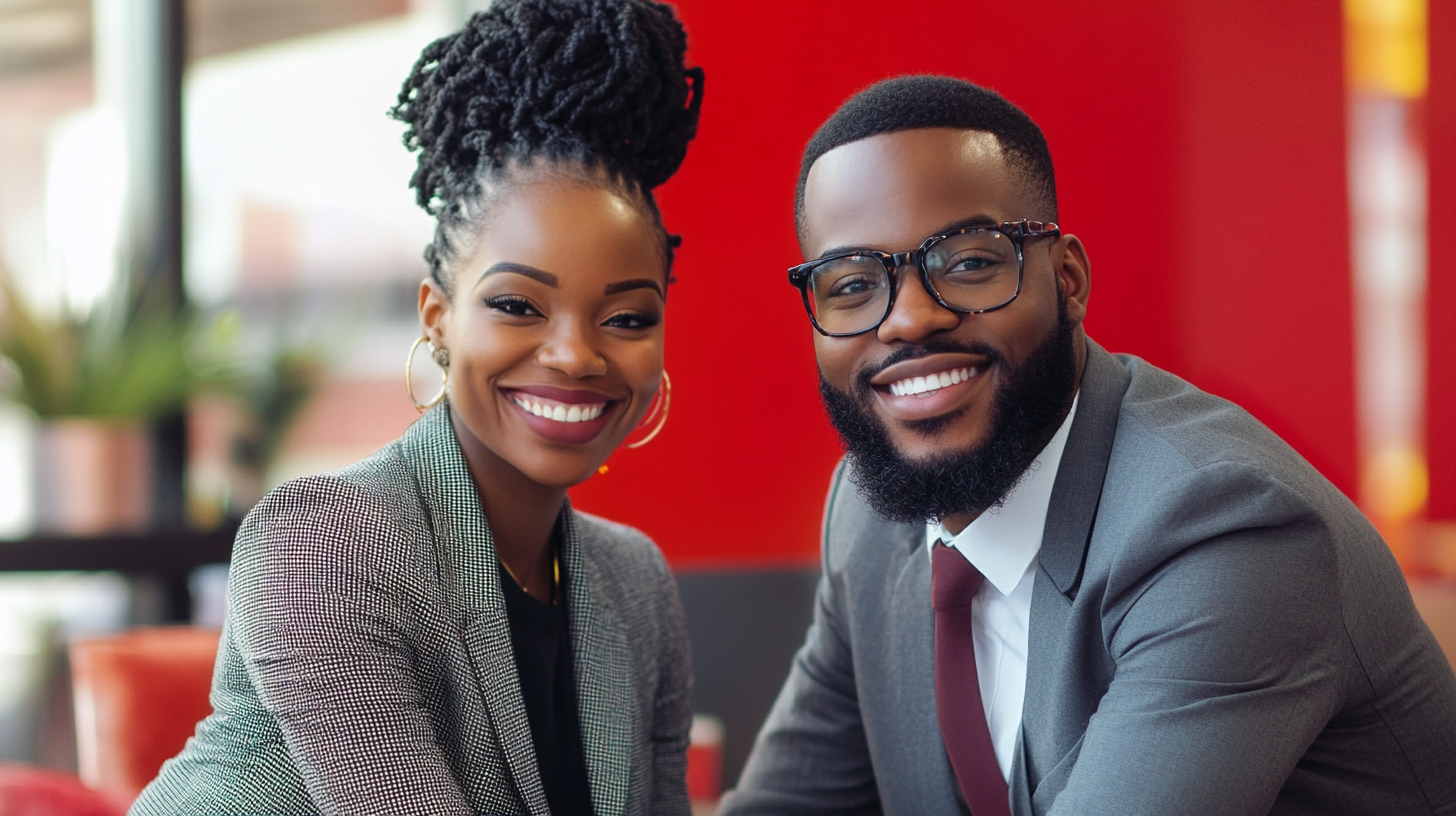 african american man and woman sell book at booth