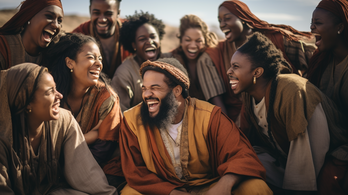 Men Women Biblical Garments Laughing