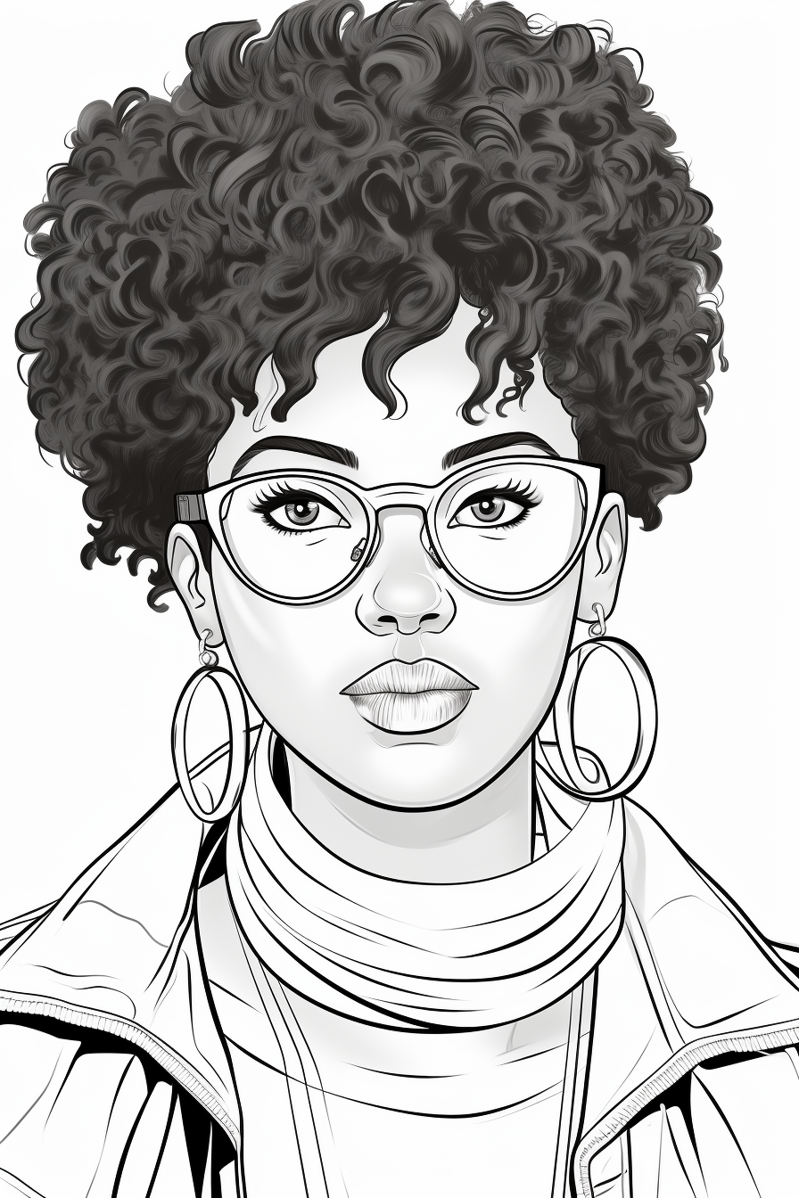 Coloring page featuring an African American teen