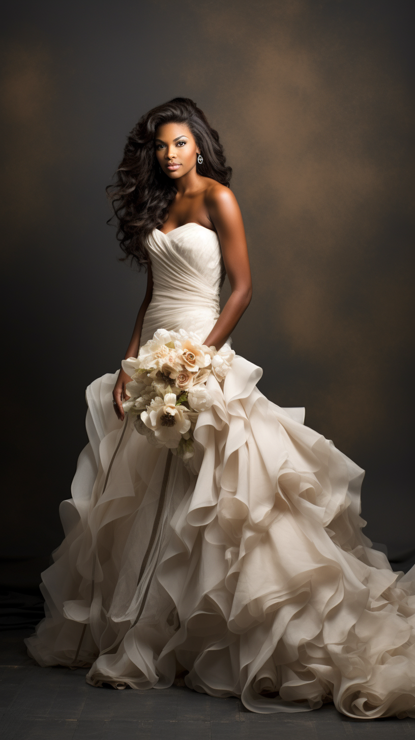 African American Bride in Beautiful Wedding Dress