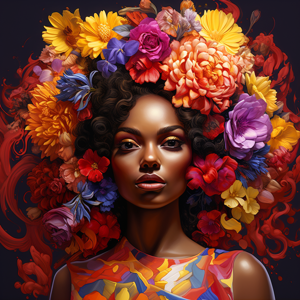 African American woman in bright flower field