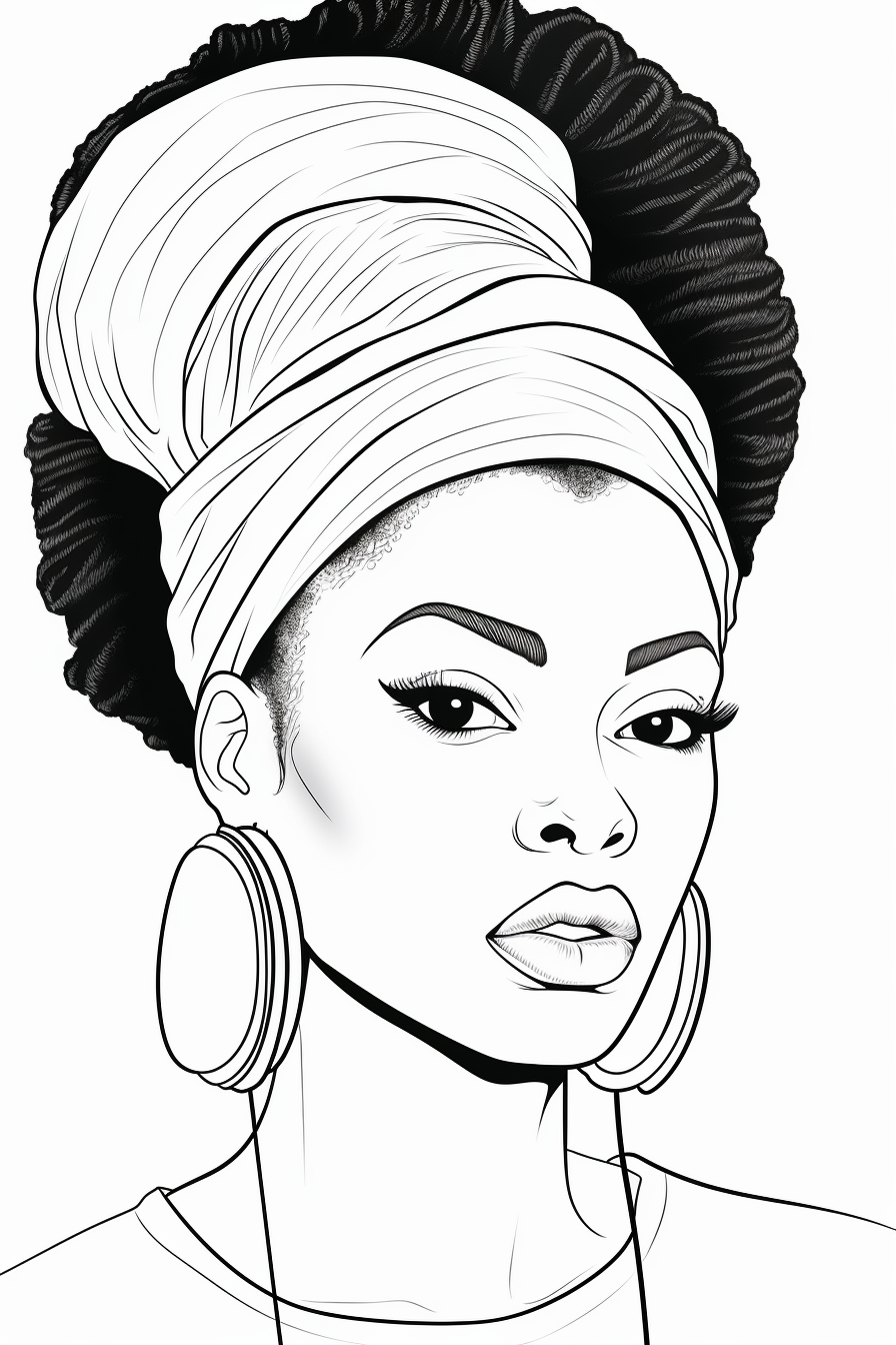 Coloring page of African American woman hiphop dancer