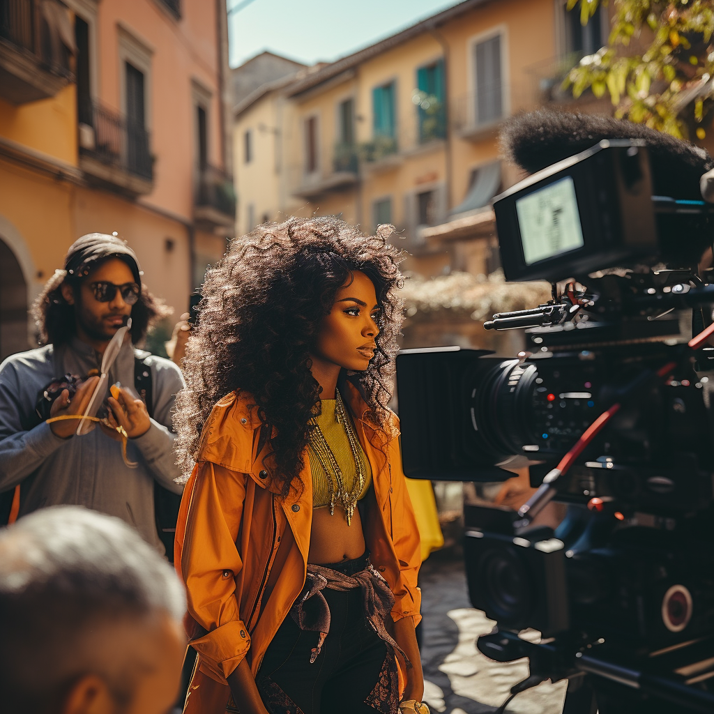 African American woman directing film in Rome