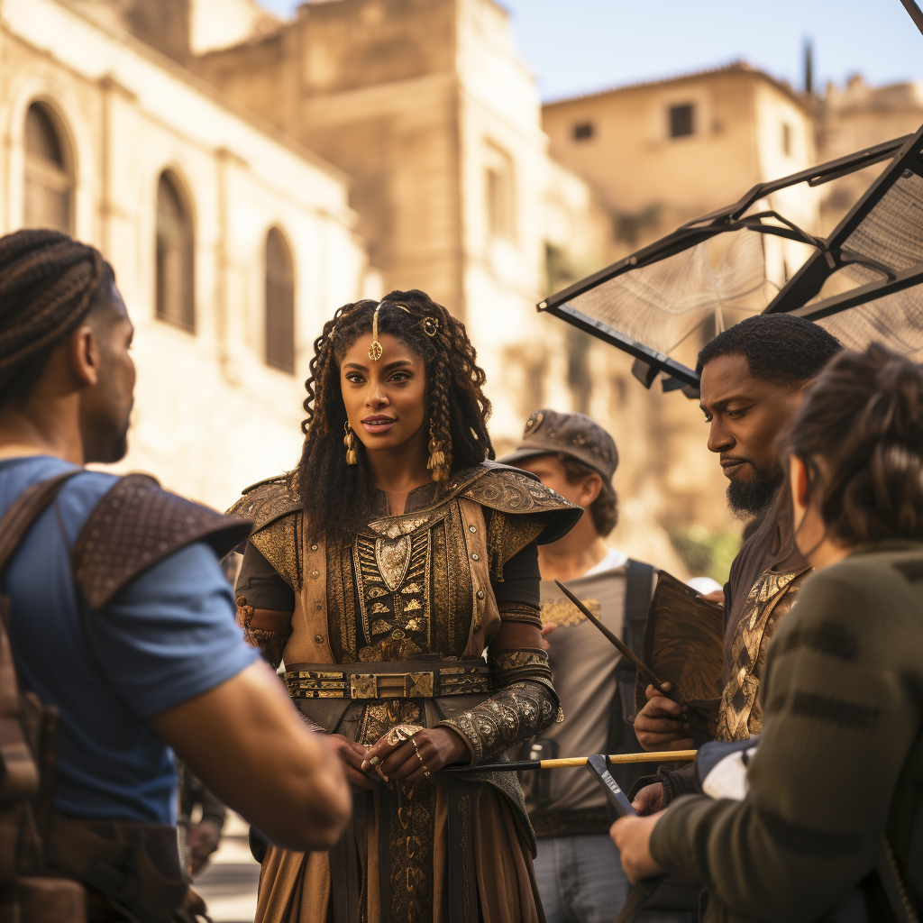 African American woman directing film in Rome