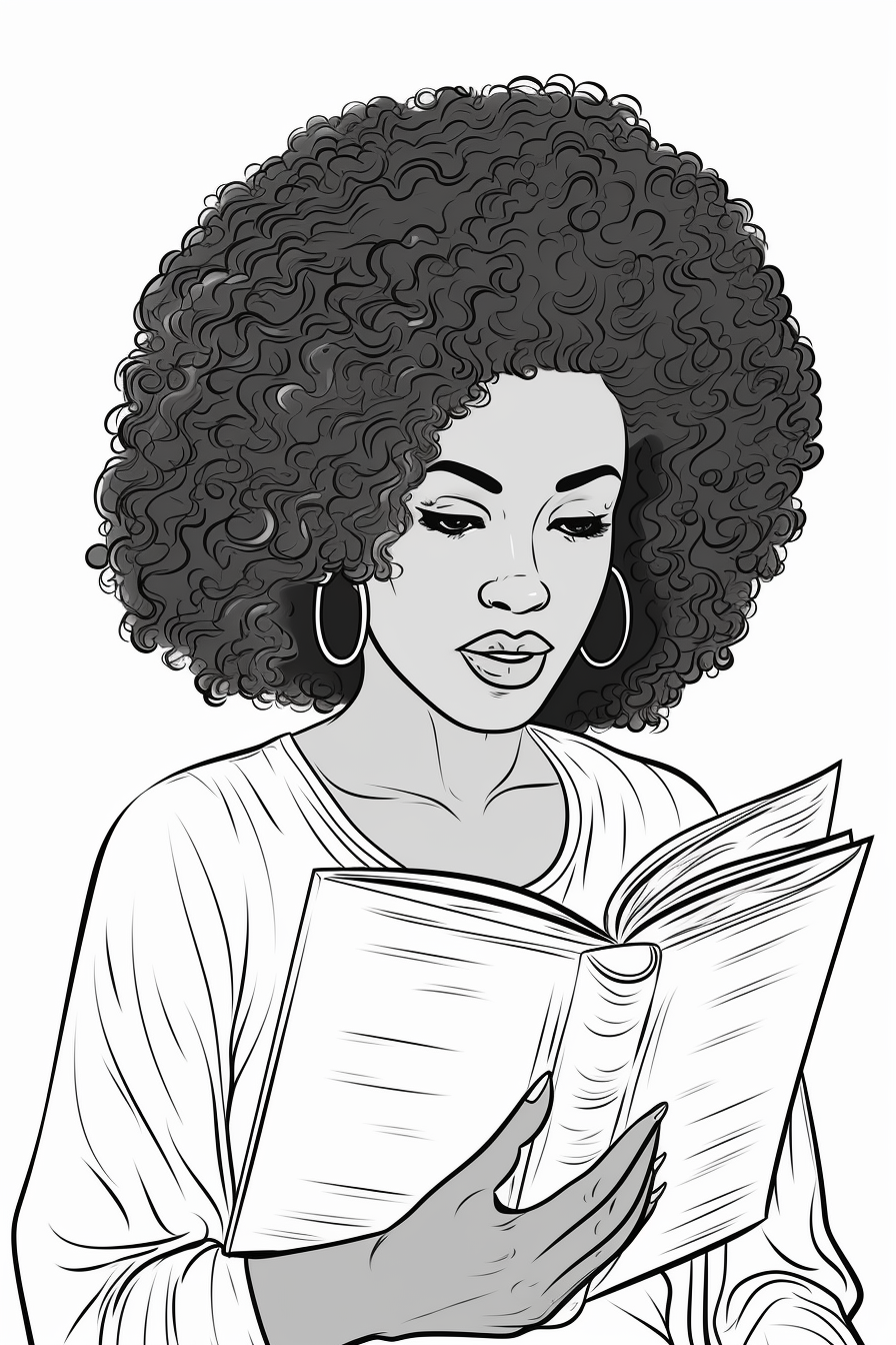 African American woman reading coloring book