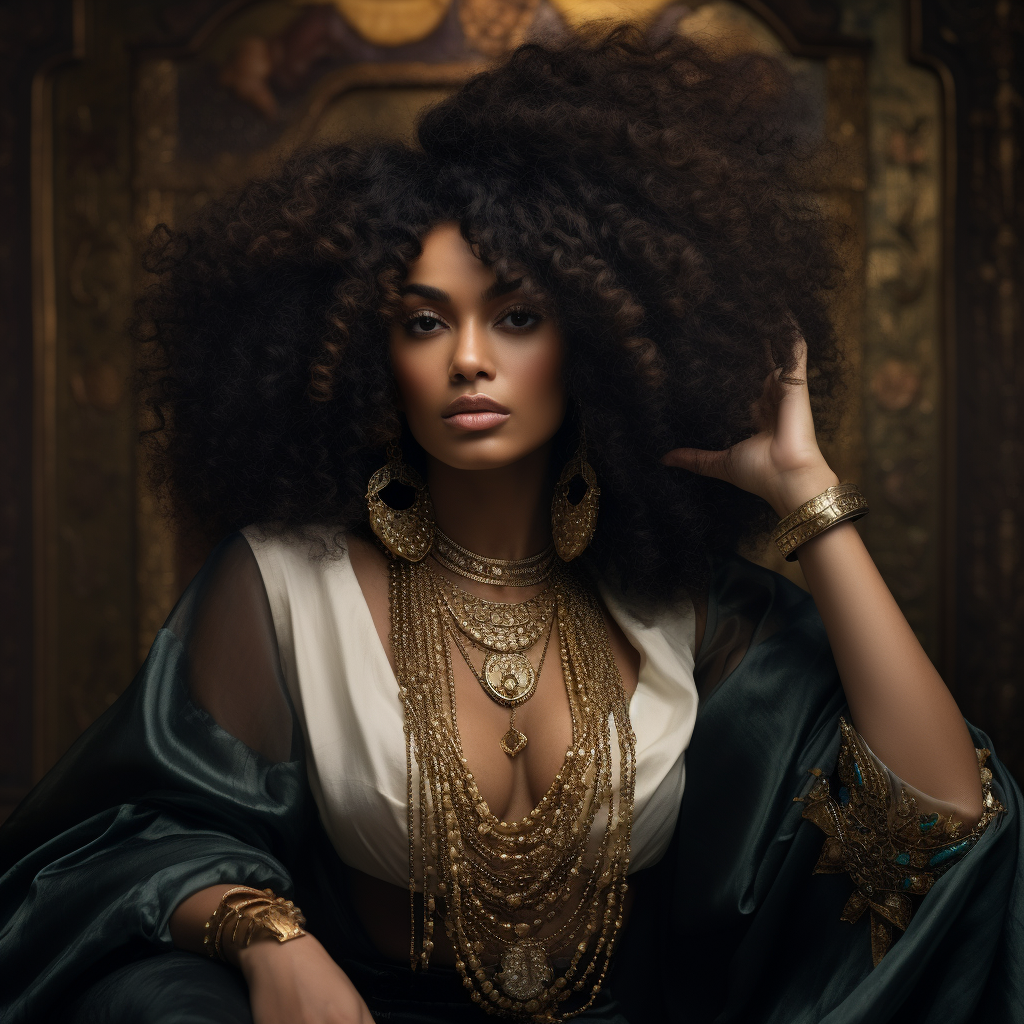 Strong African American Women with Big Hair and Gold Jewelry