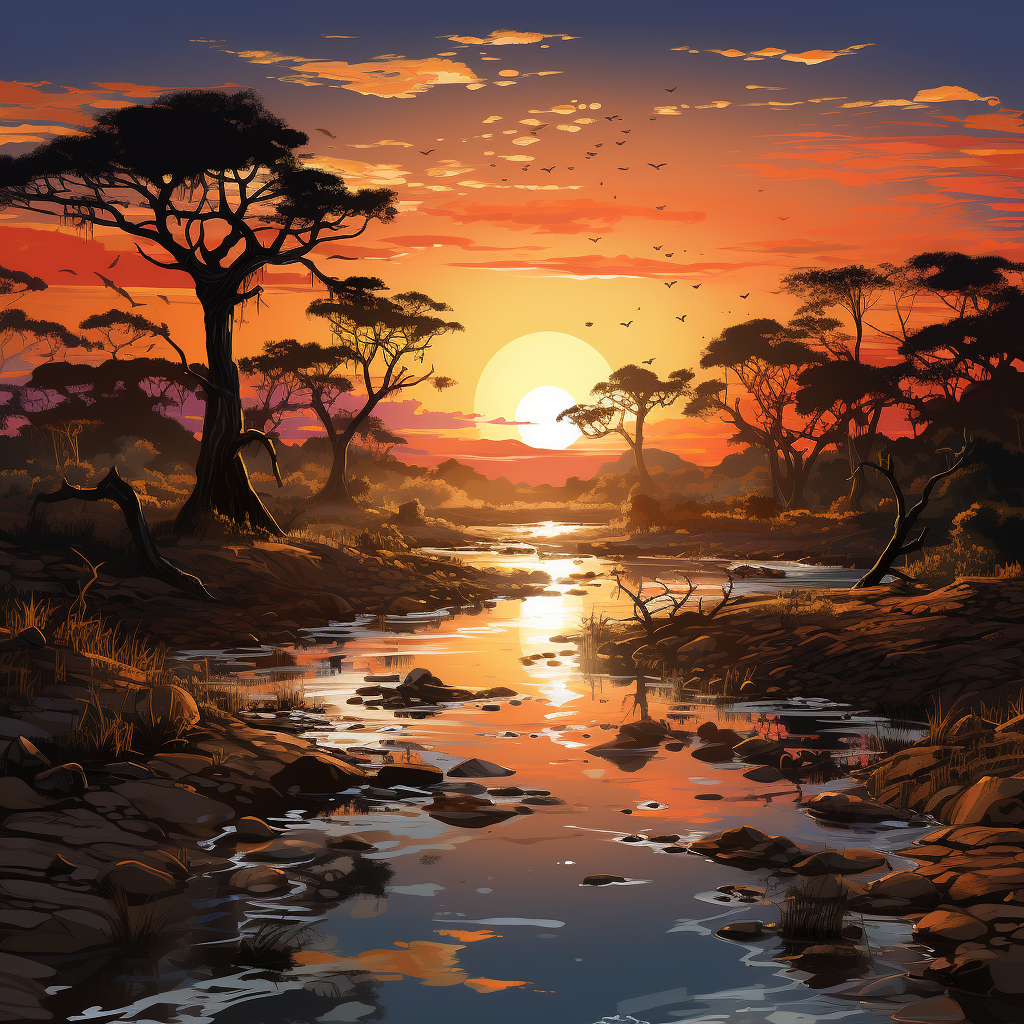 African dream futuristic sunset scenery