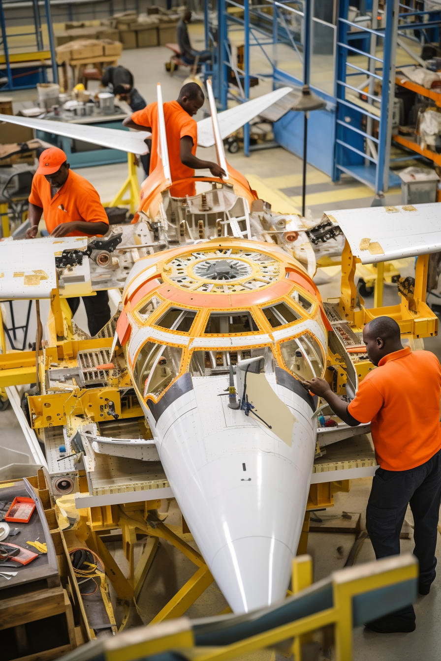 Close up of African engineers building planes