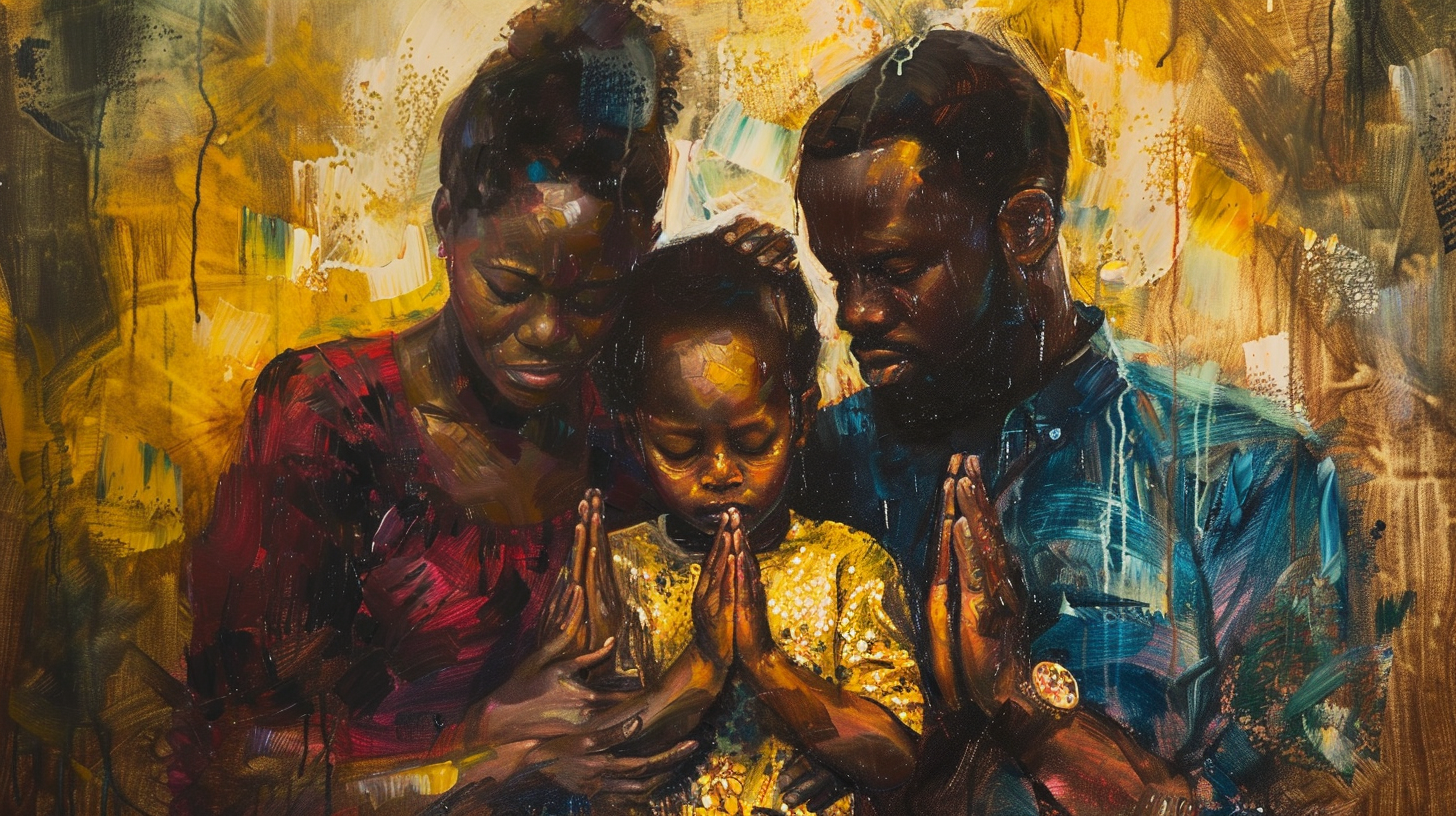 African family praying together