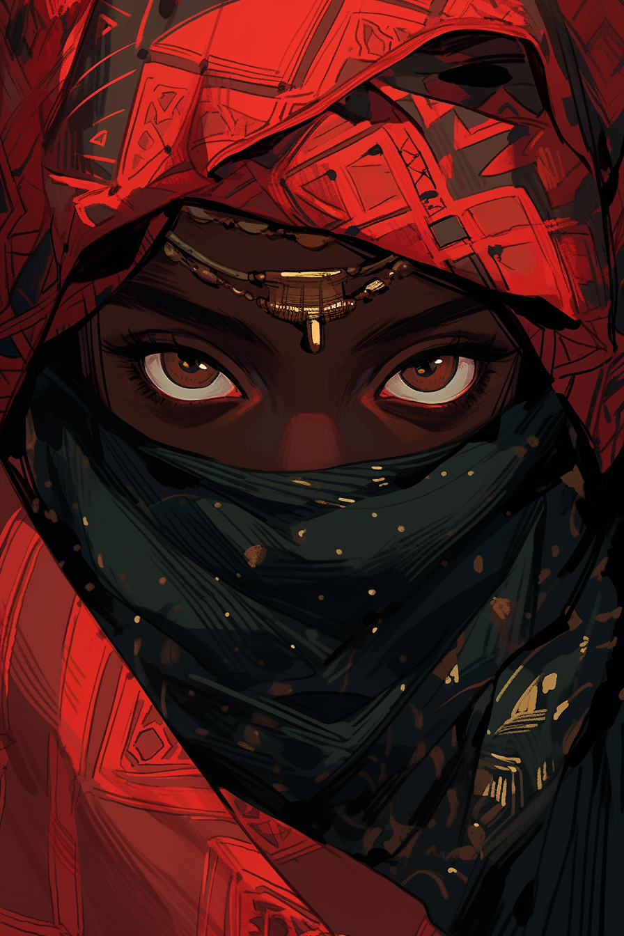 Black African female character wearing niqab and royal clothes