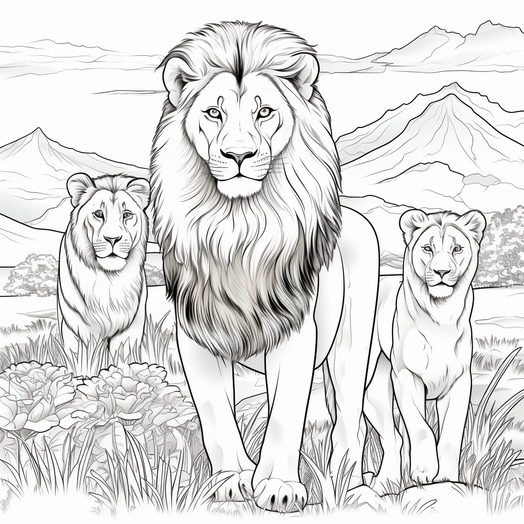 African Lions Coloring Page for Children