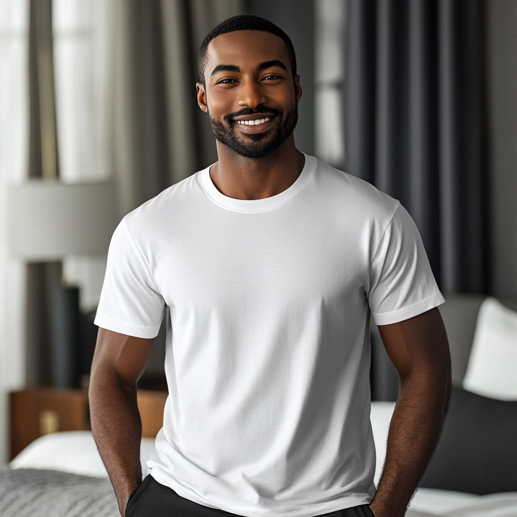 African male in white t-shirt smiling