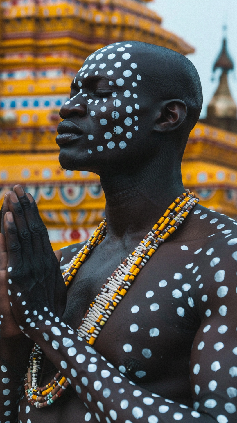 African man body paint praying