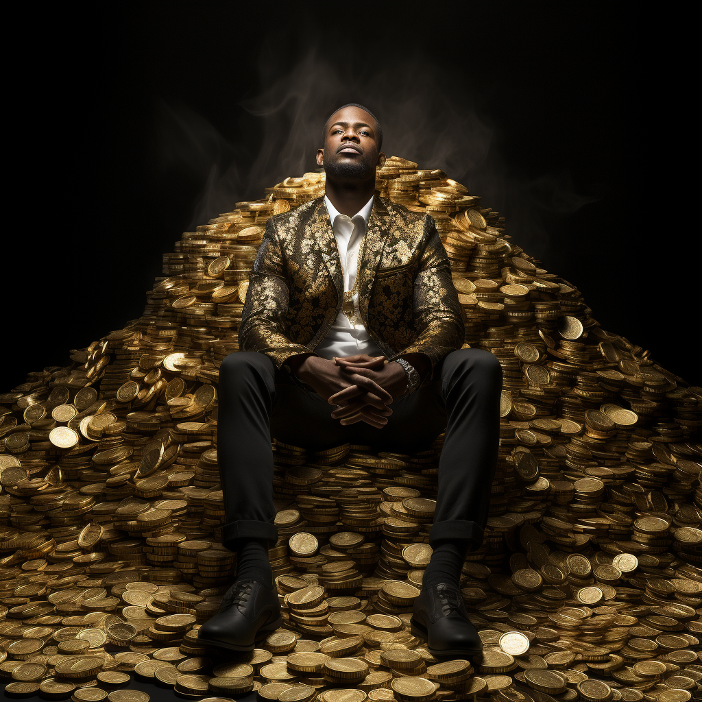 African man on gold pile