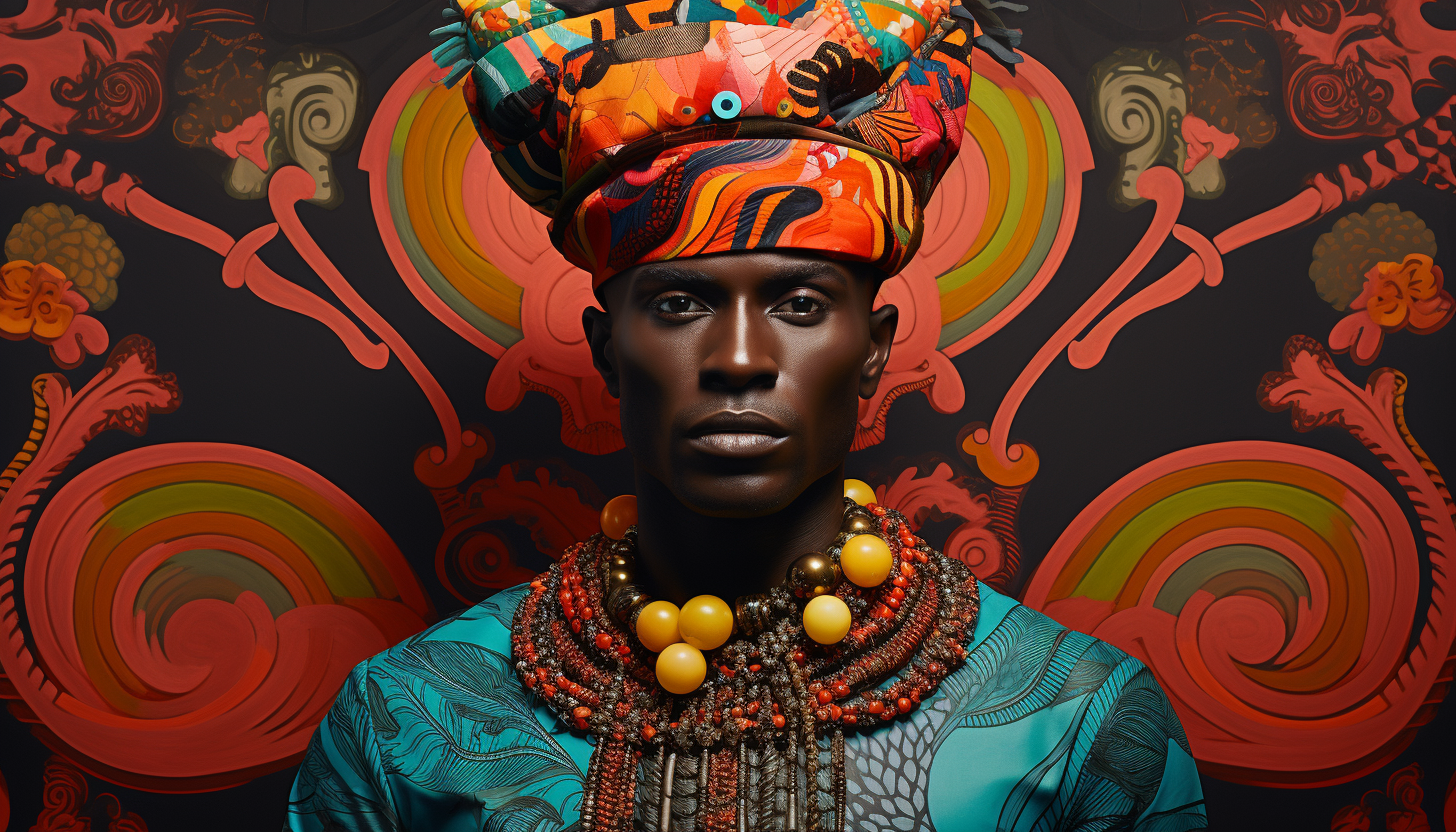 Black man in traditional African attire showcasing strength