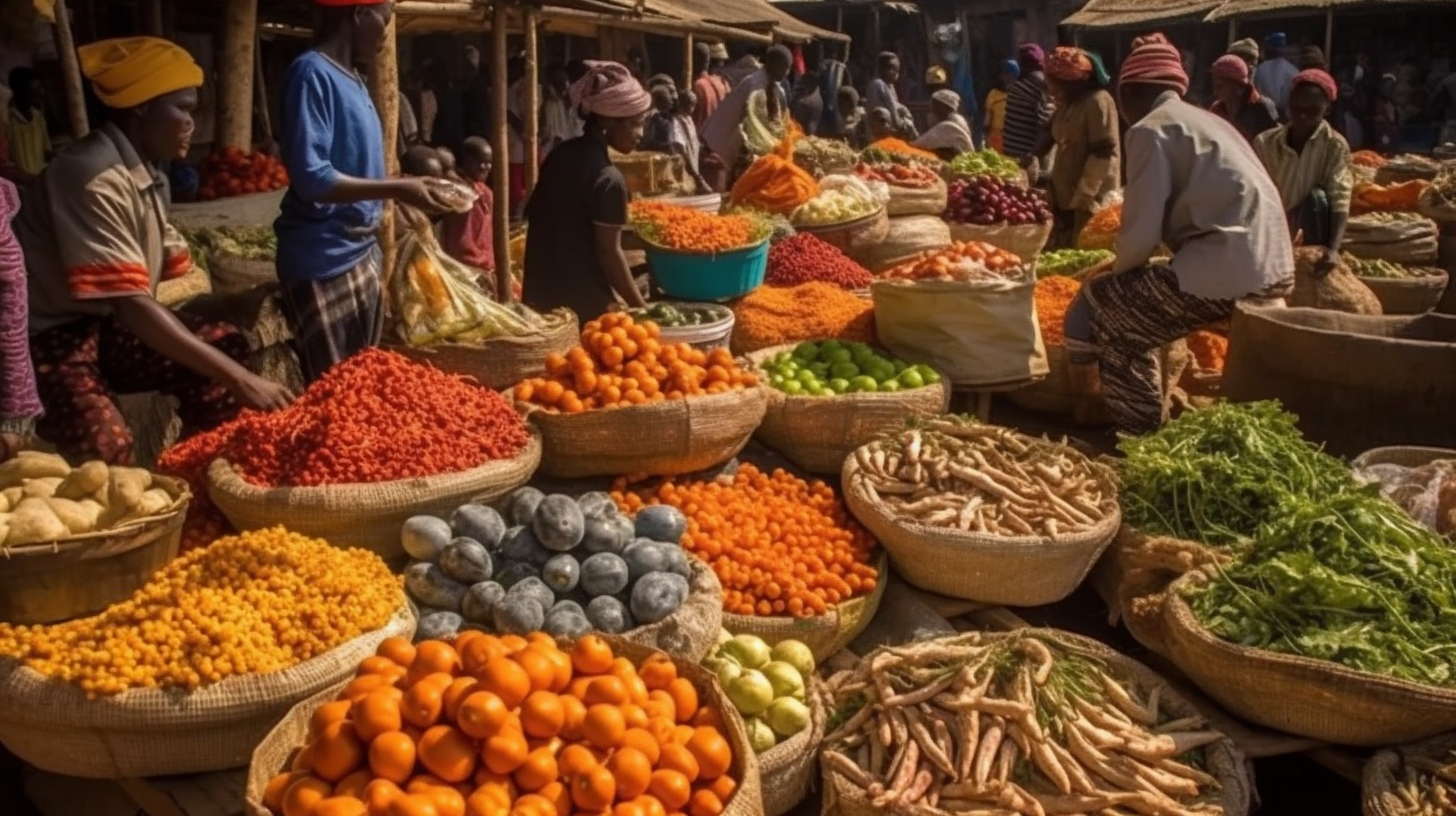 African marketplace vegetable piles