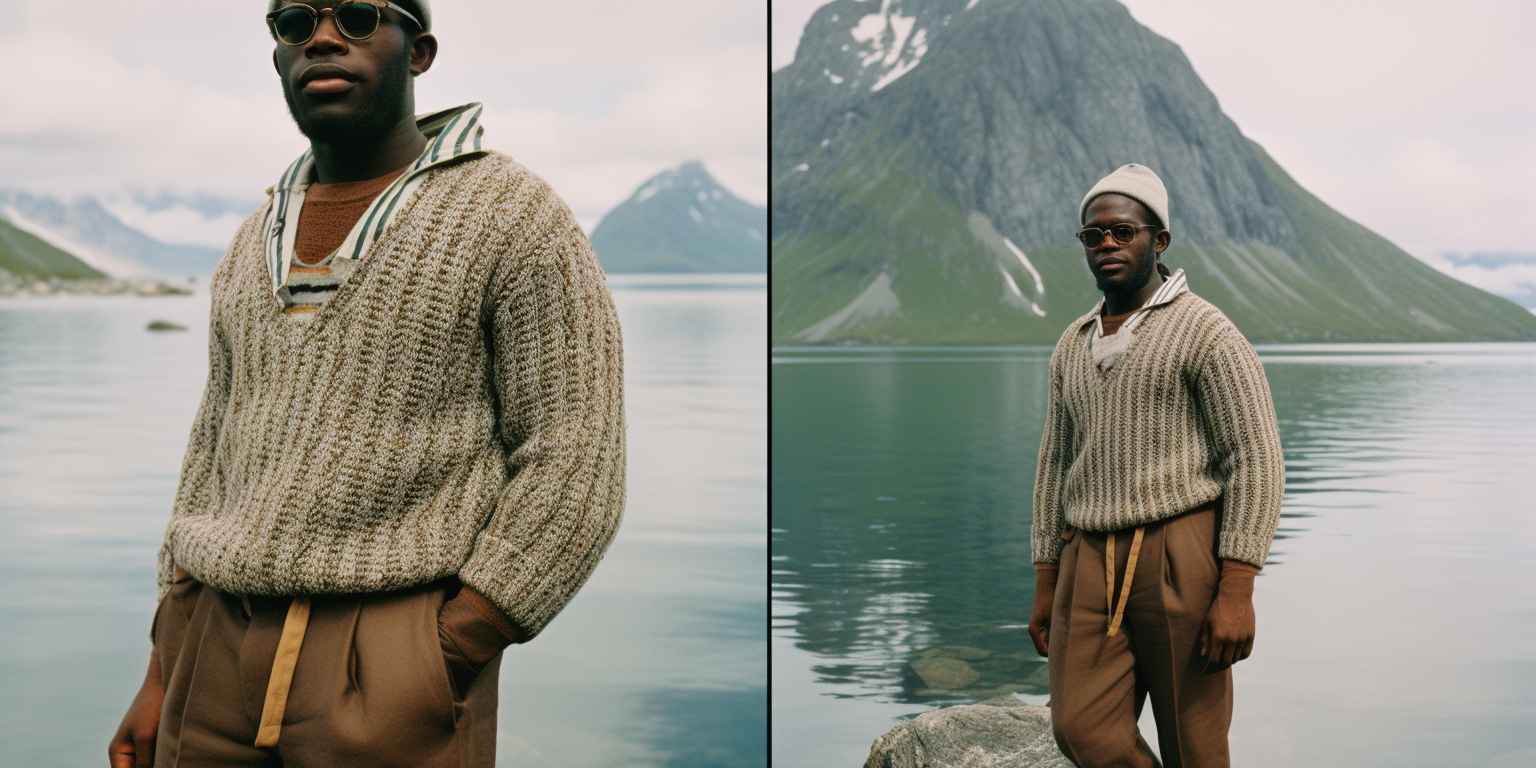 Strong African man wearing glasses in Lofoten Norway