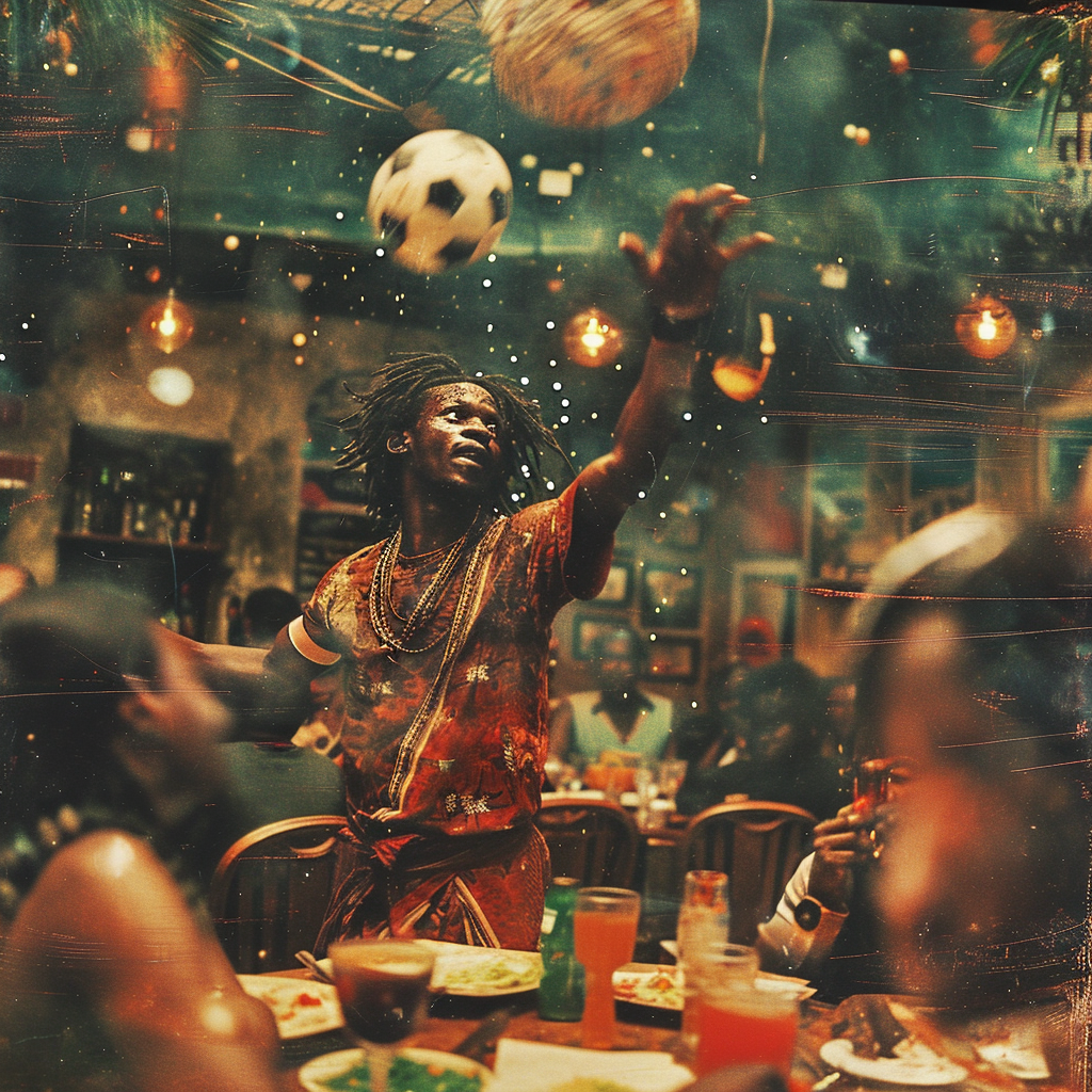 African Nation Cup Football Player Juggling in Restaurant