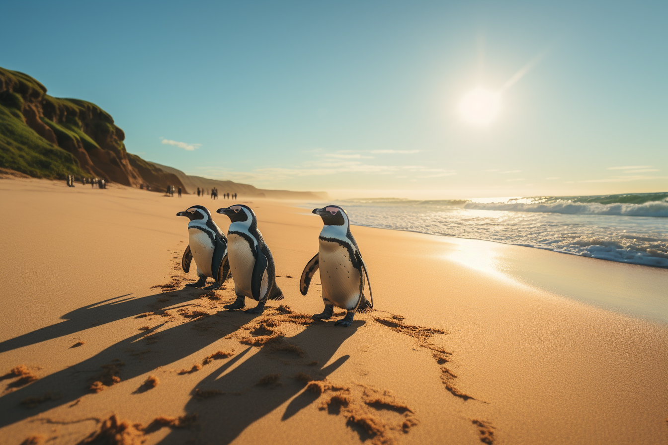 African penguins walking on the beach