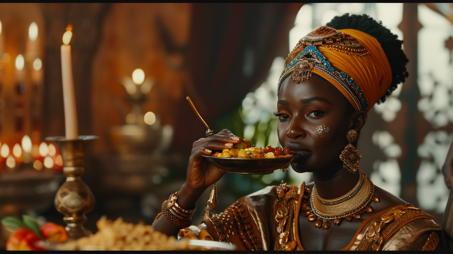 African Queen Eating Food Image