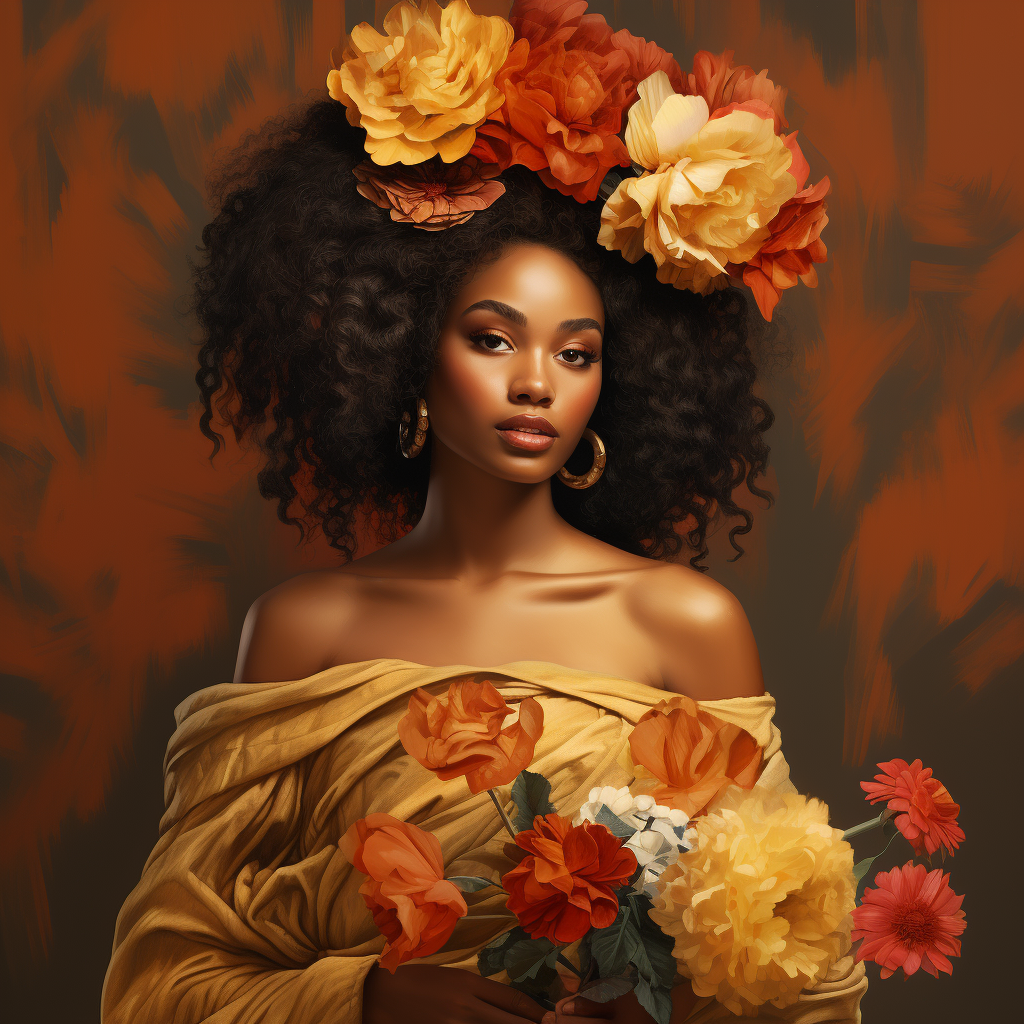 African queen teenage girl with flowers