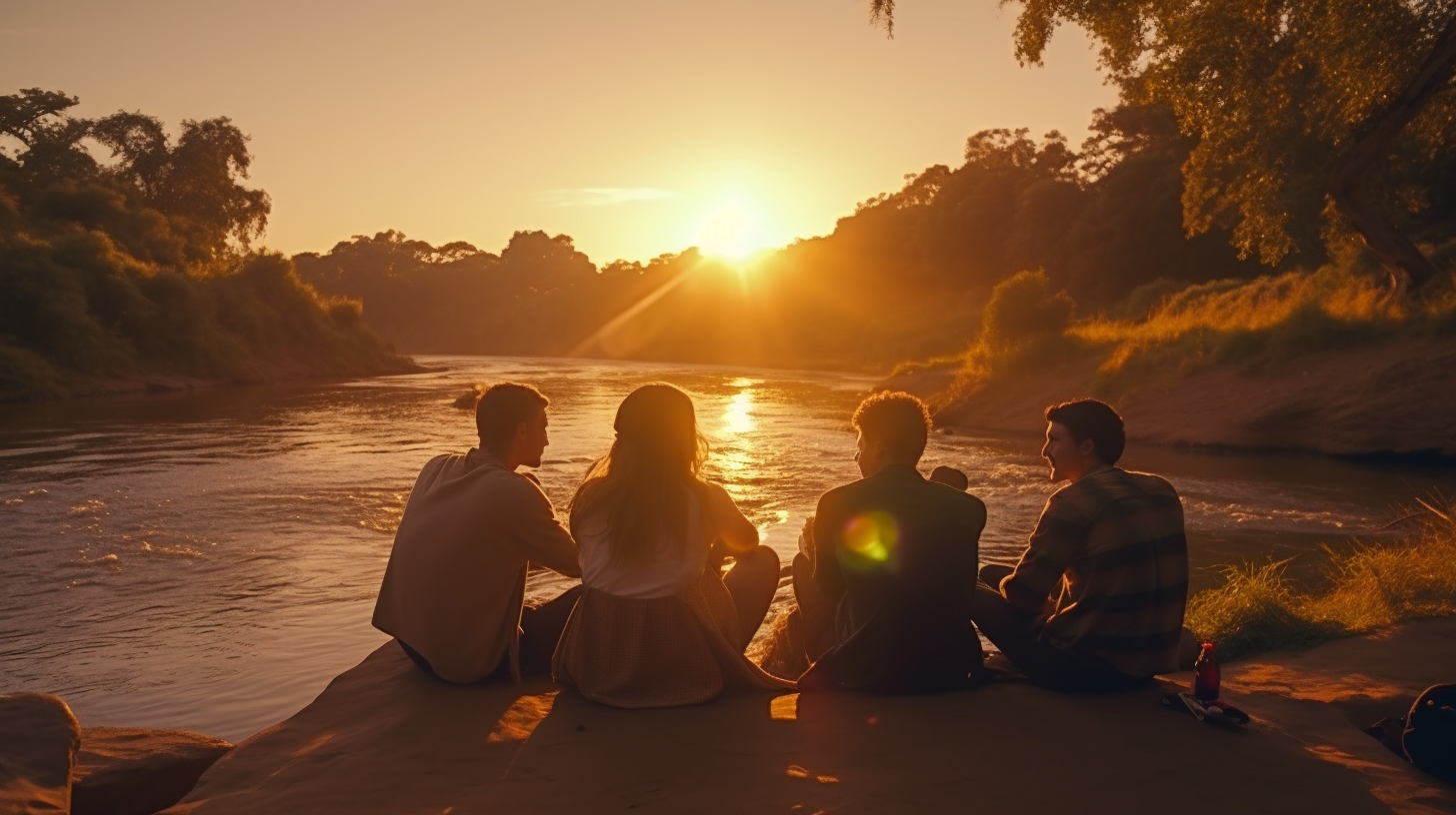 Group of Travellers by Vibrant African River