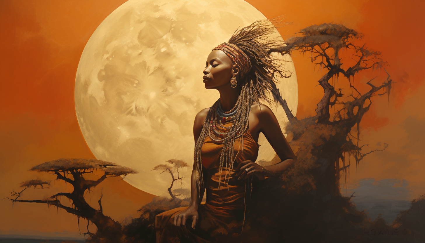 African Shamanic Woman with Nature Background