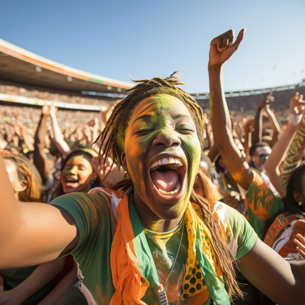 African supporters celebrating goal in stadium