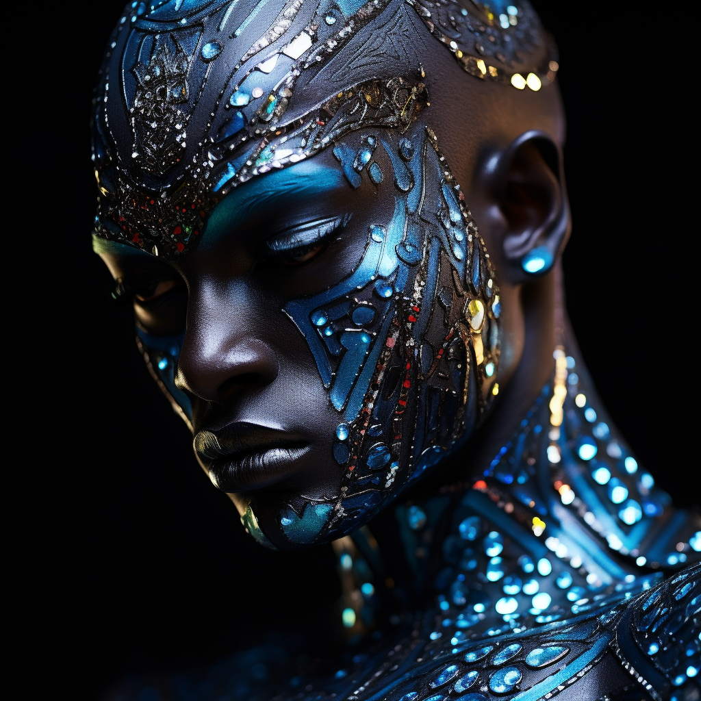 Brave African warrior in stunning galaxy armor