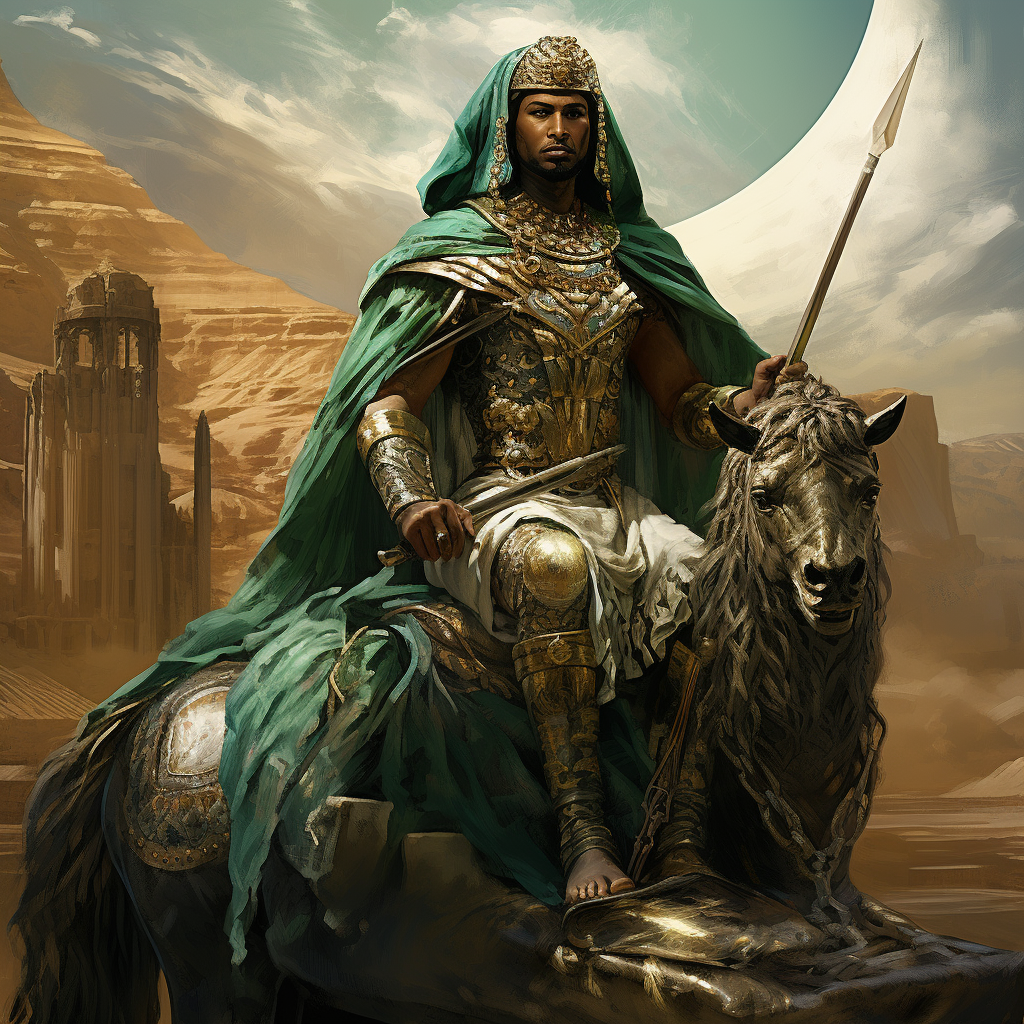 African warrior with sword on Arabian horse