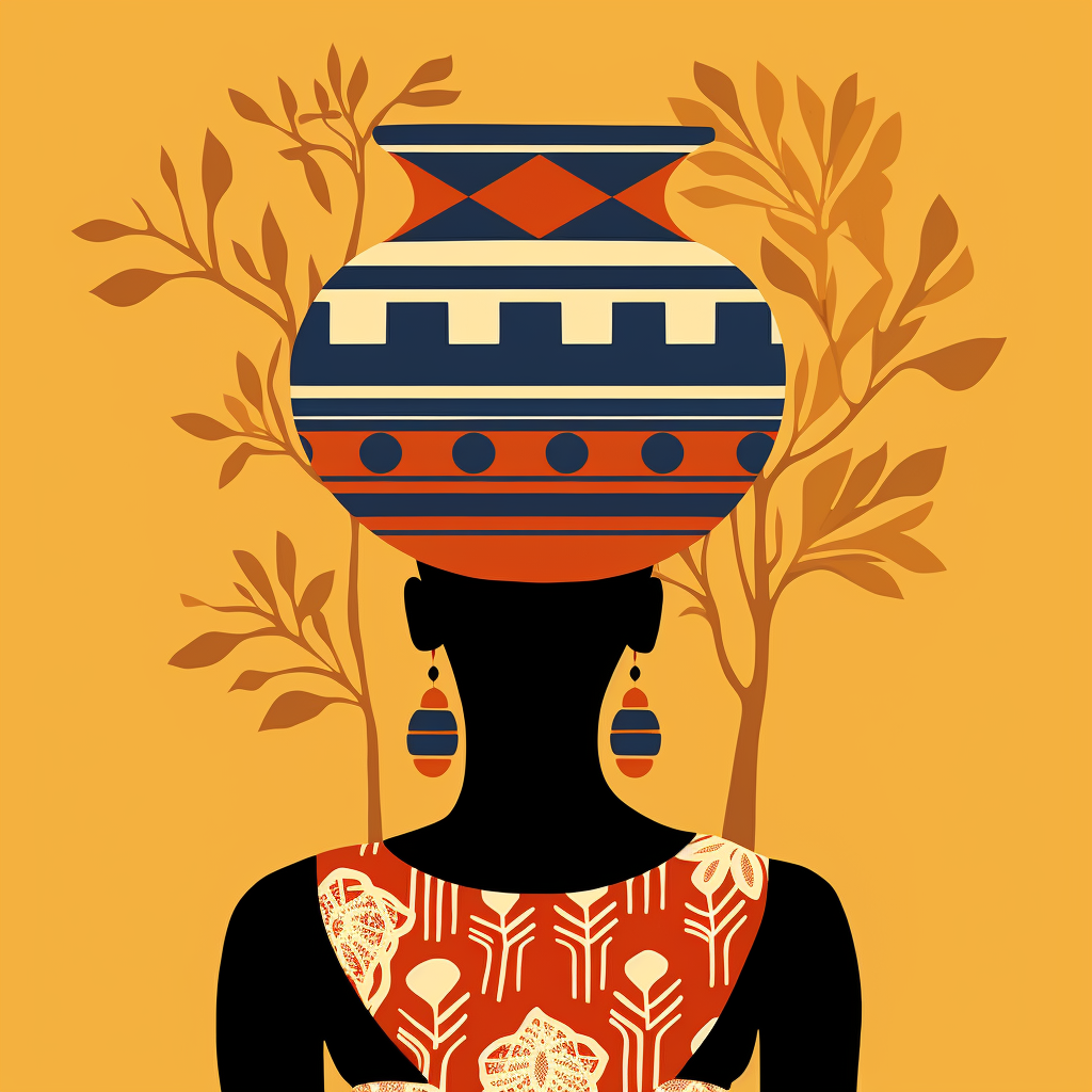 African woman carrying vase on head