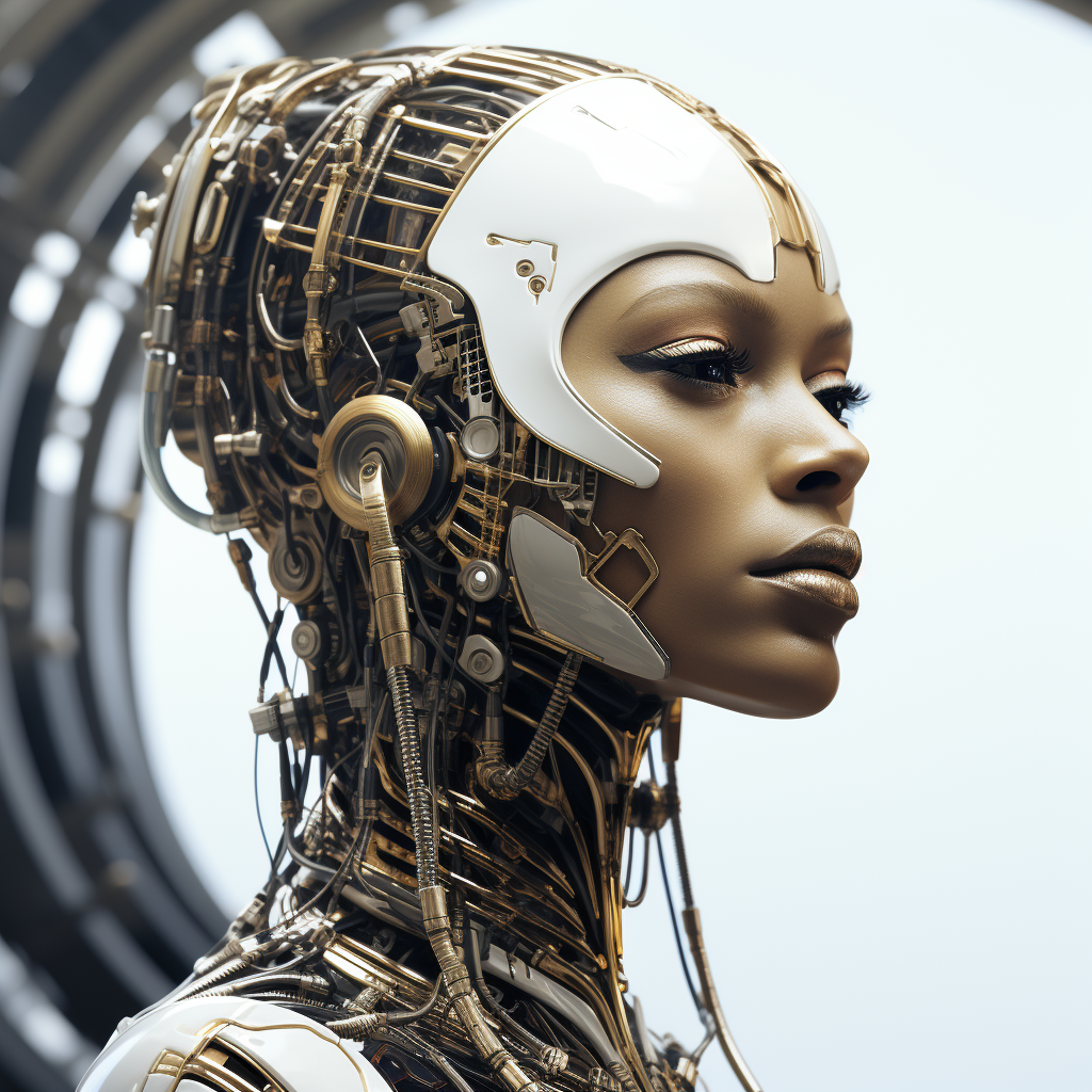 African Woman Futuristic Robotic Monochrome