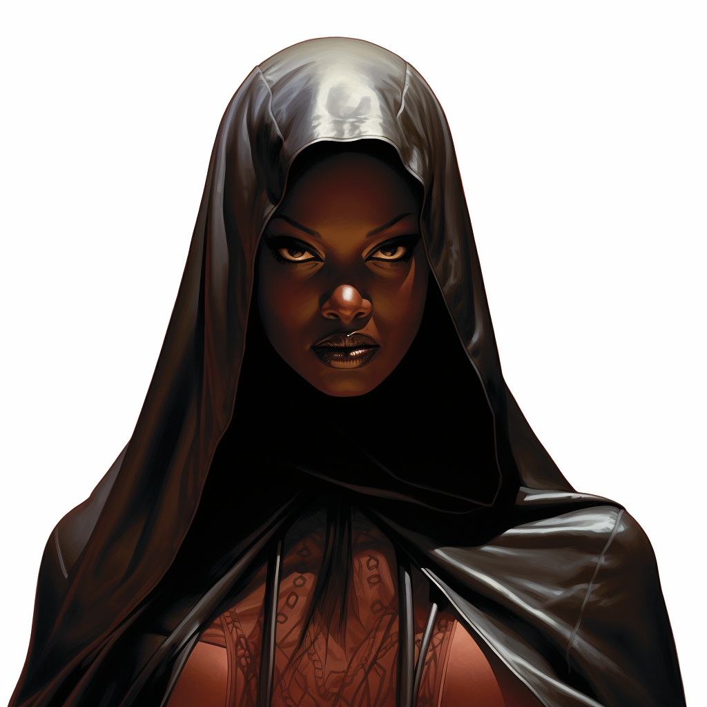 African woman with Korean-looking eyes in comic style