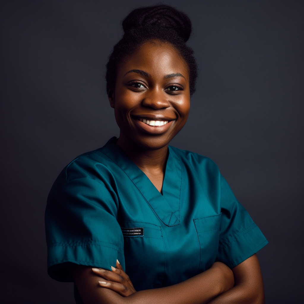 Smiling African woman nurse with arms crossed