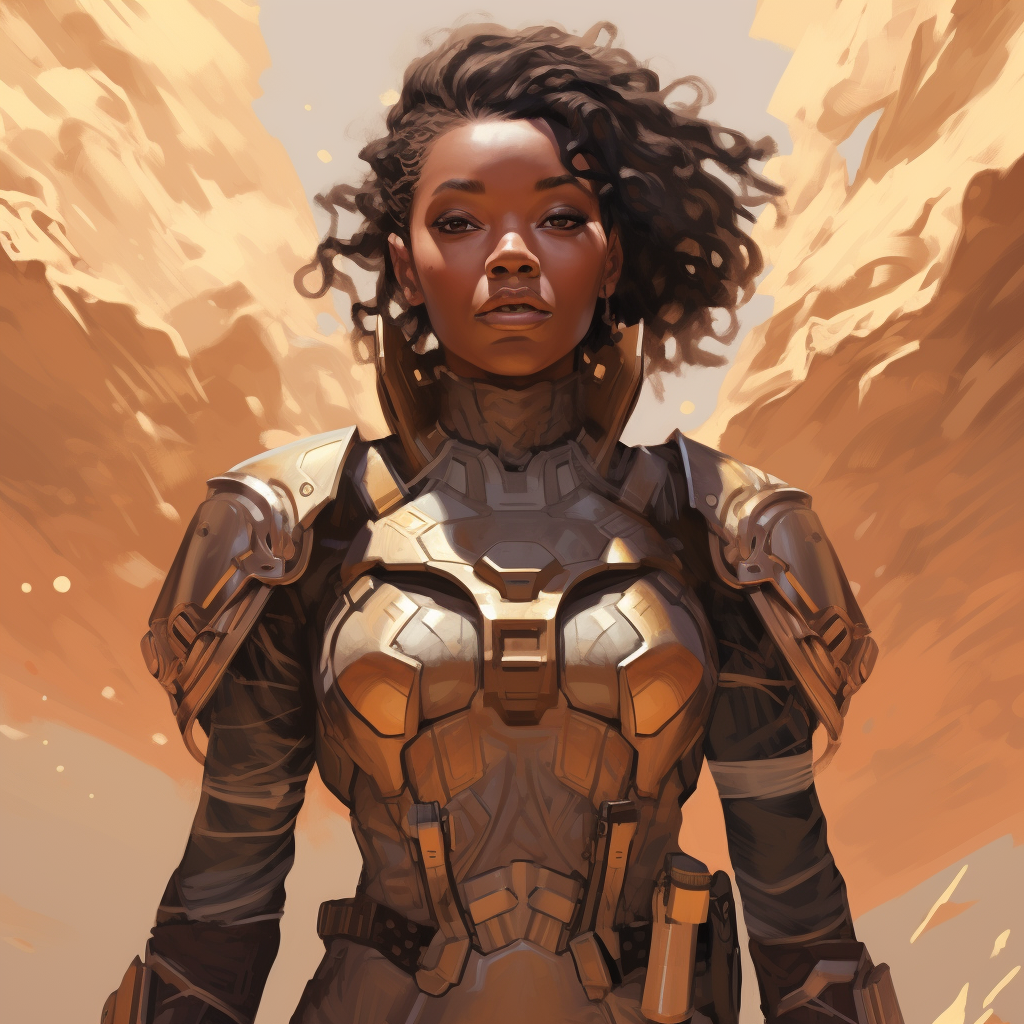 Cell Shaded African Woman Soldier with Sci-fi Nanotech Ghost