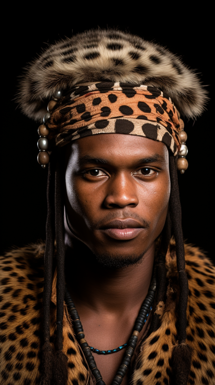 South African Zulu wearing leopard fur headband