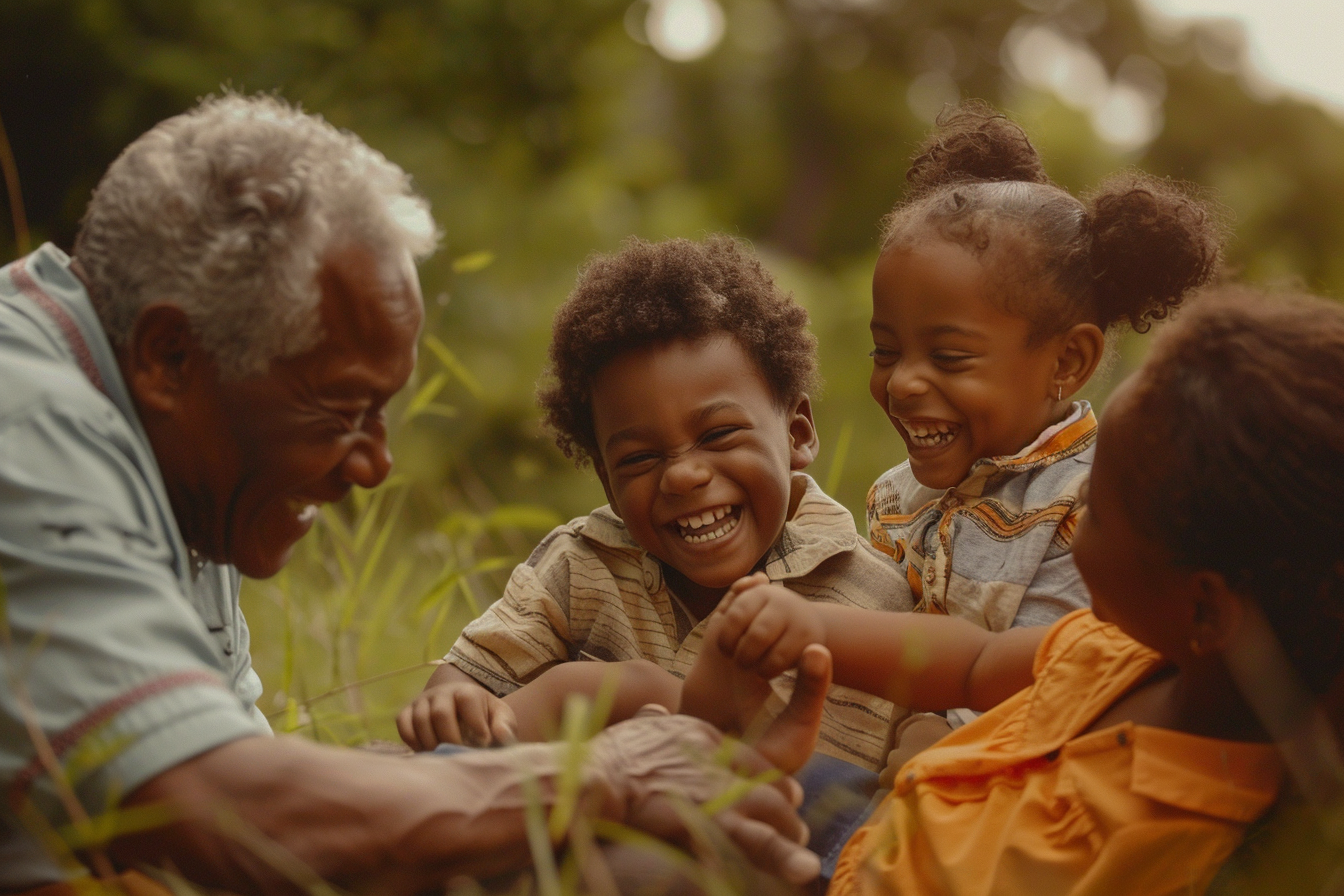 African American family playing outdoors