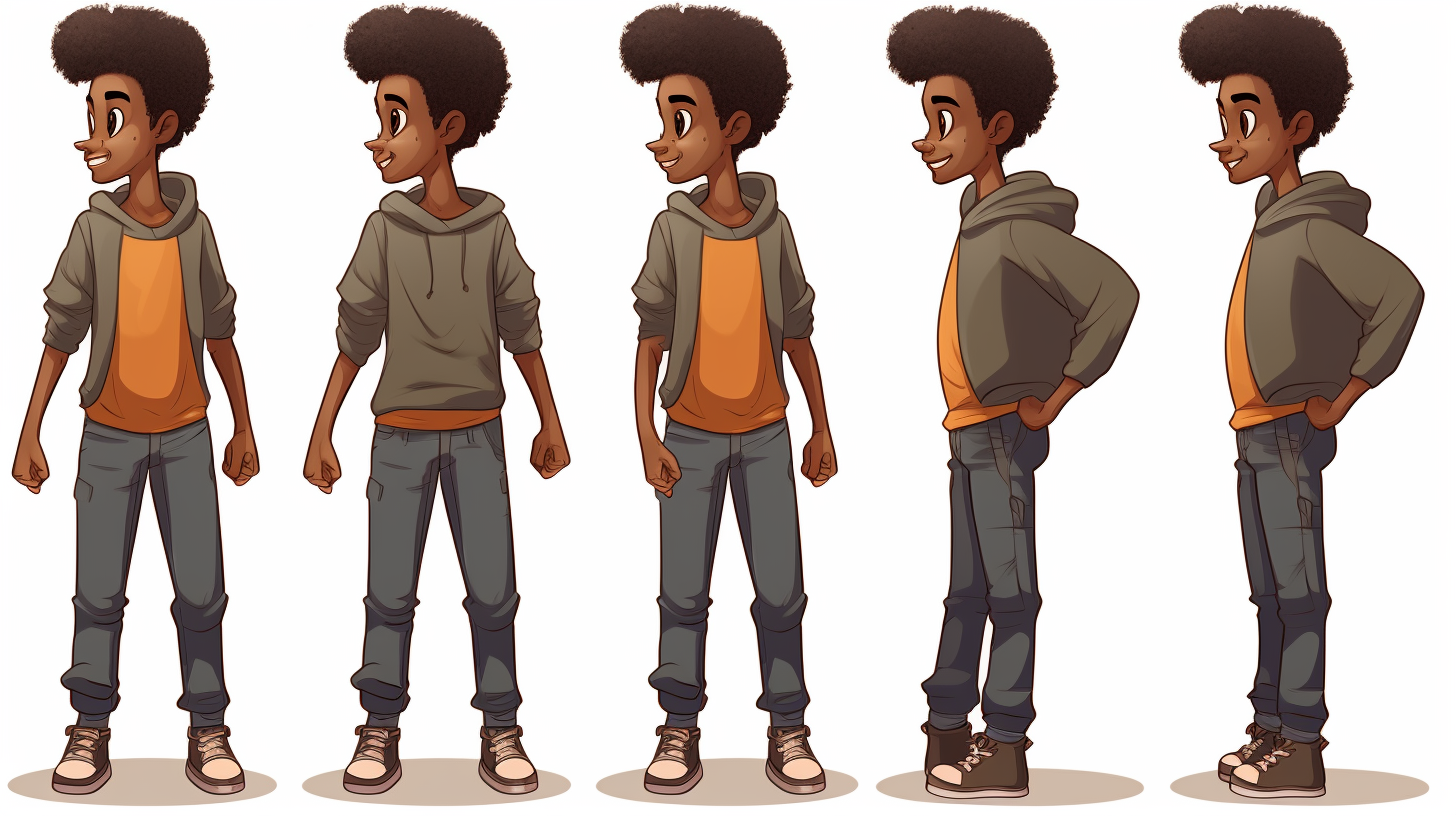 Cute African American boy character art sheet