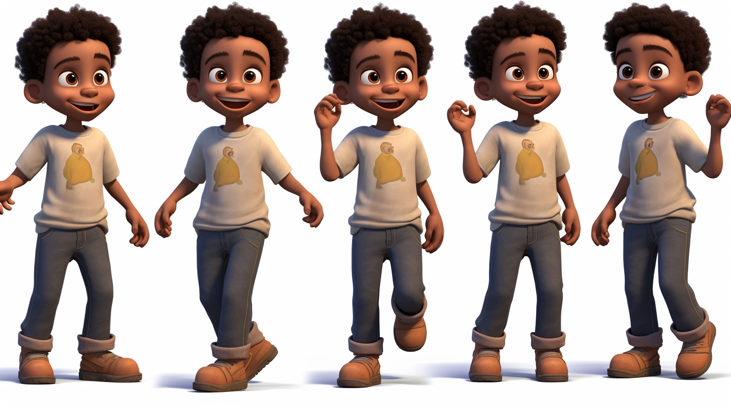 Cute African American Boy Character with Multiple Poses