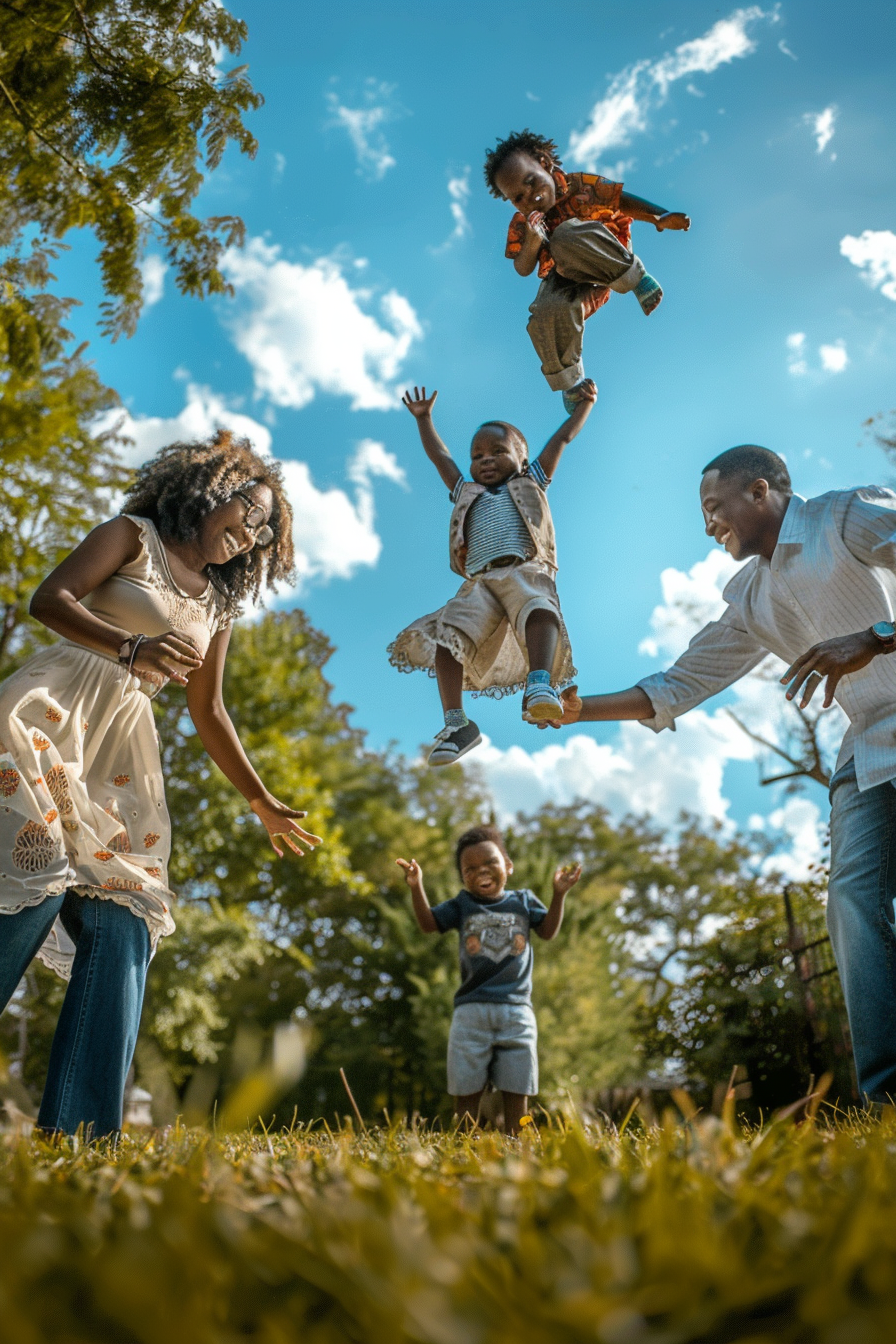 African American Family Garden Play