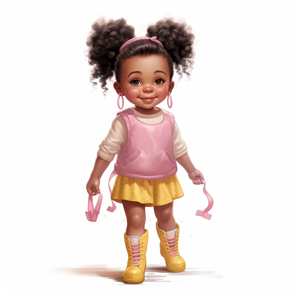 Cute African American Girl with Afro Puffs and Yellow Boots