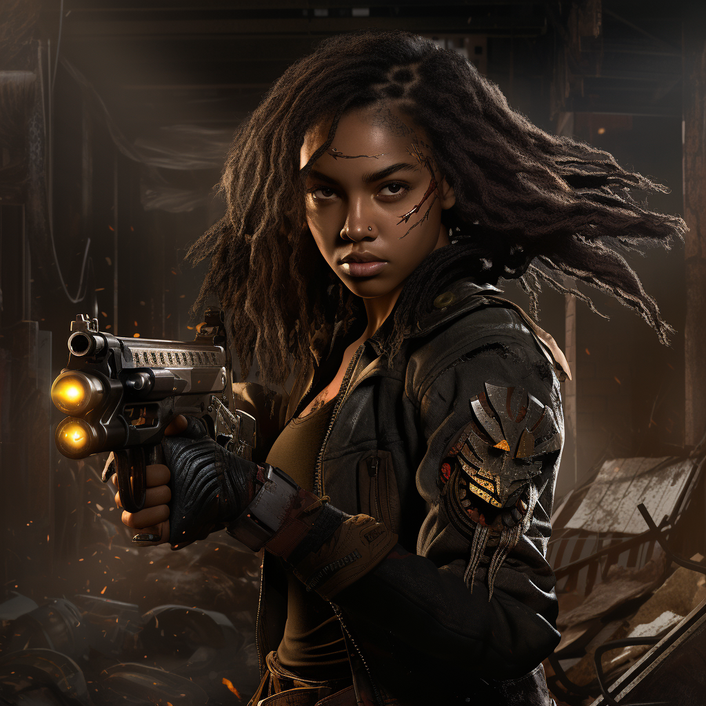 African-American girl holding a shotgun confidently