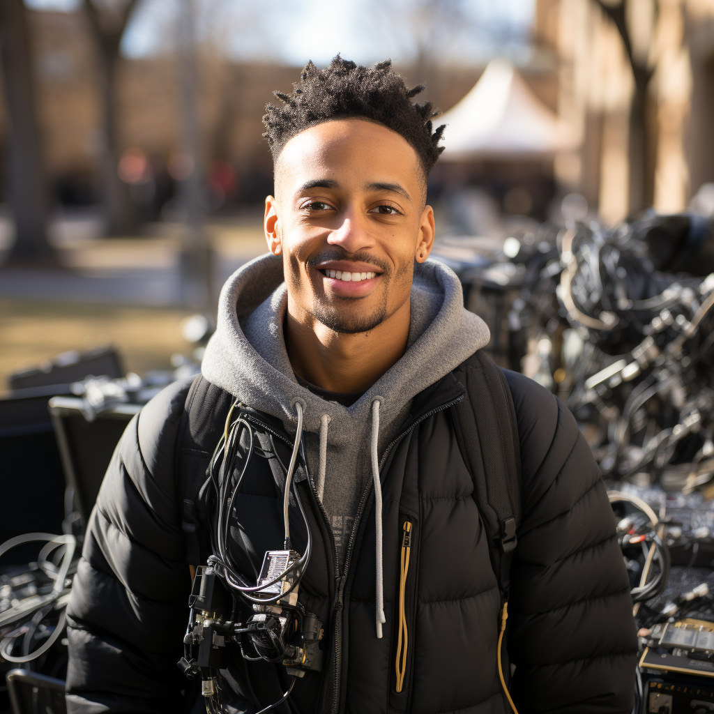 African American HBCU student with modern video equipment