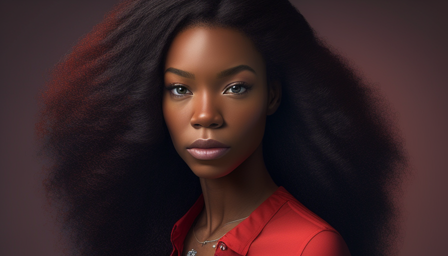 Beautiful African American woman with long hair in a red shirt